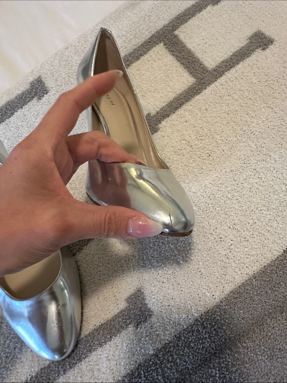 Silver Chrome Coach heels size 10